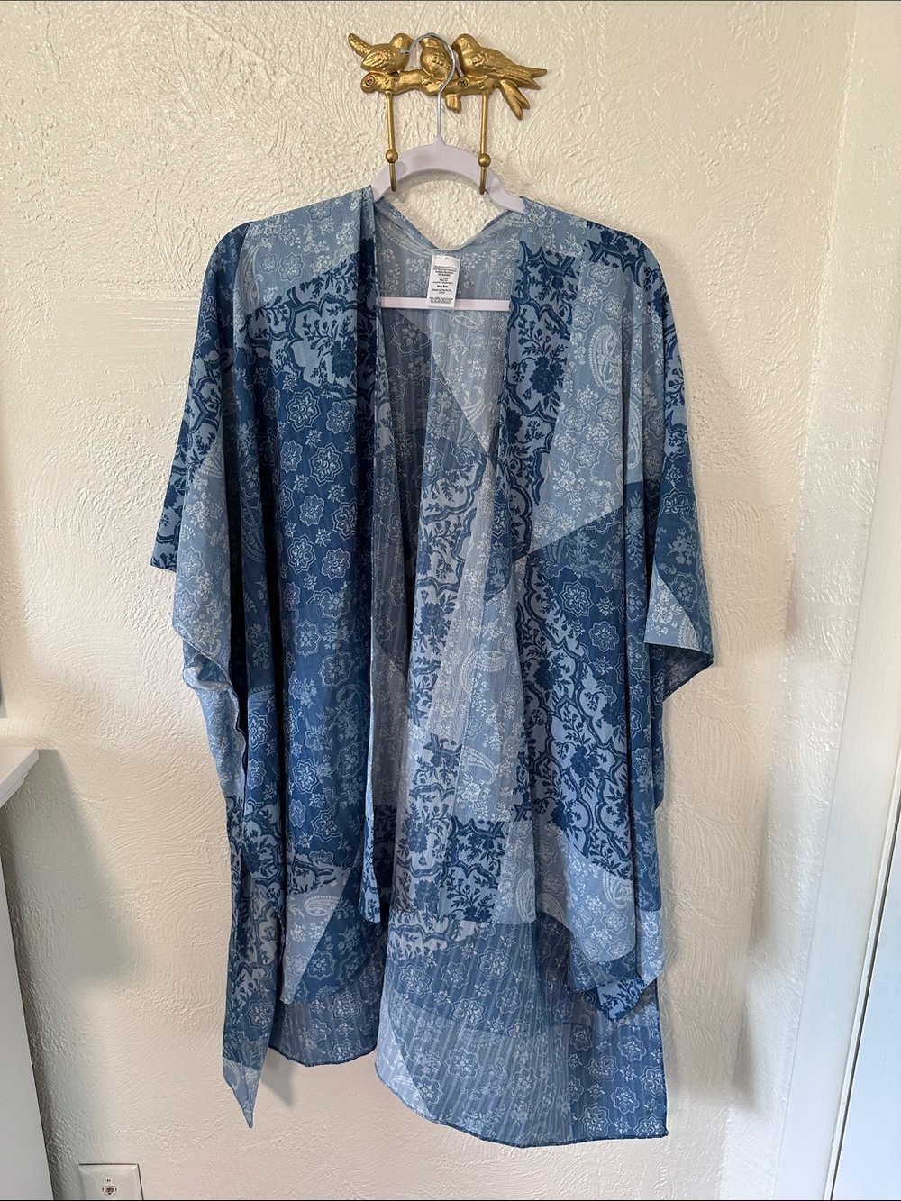 Blue Patterned Women's Open-Front Kimono One Size